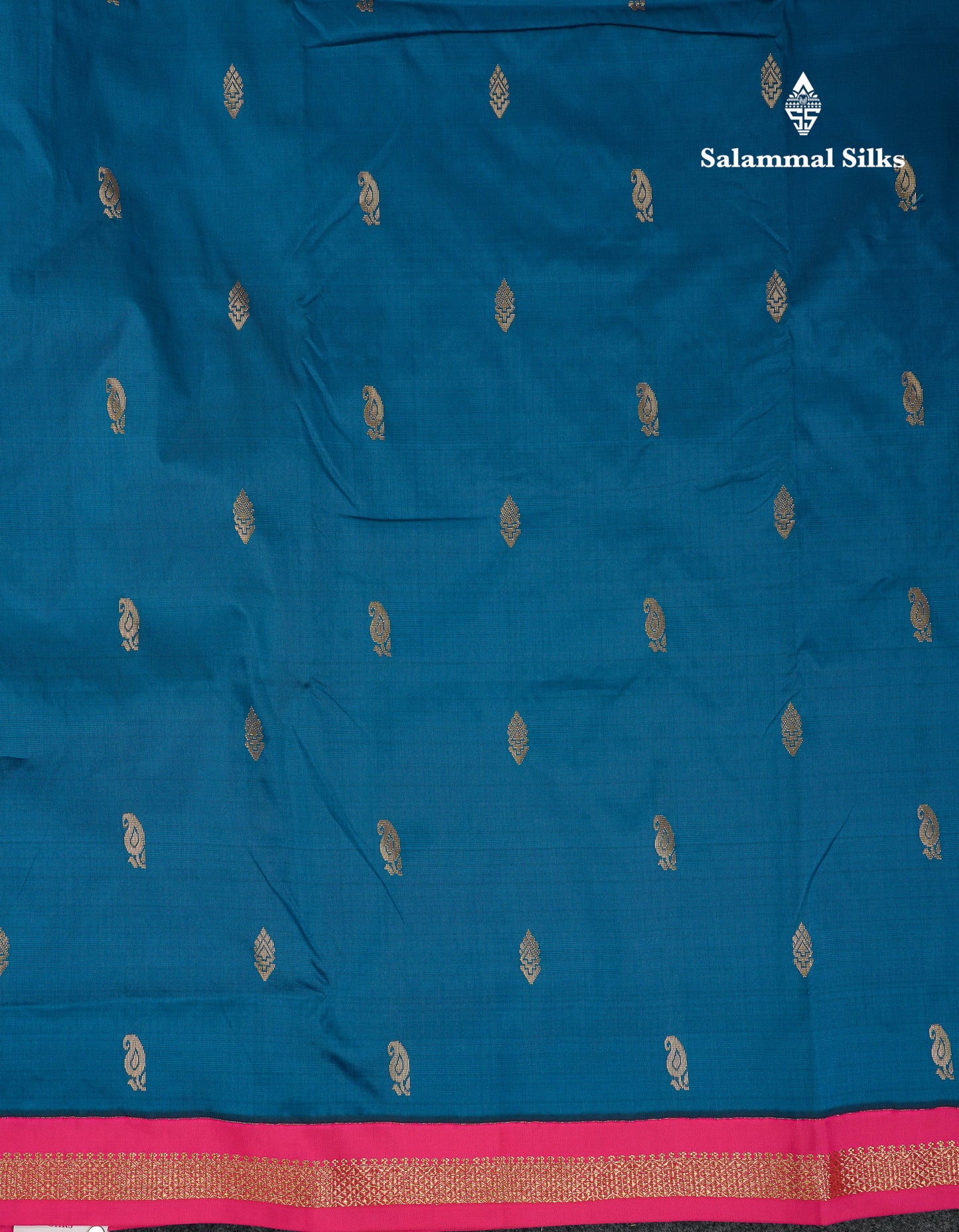 9 Yards Semi Silk Saree Peacock Green With Contrast Pink Traditional Small Border