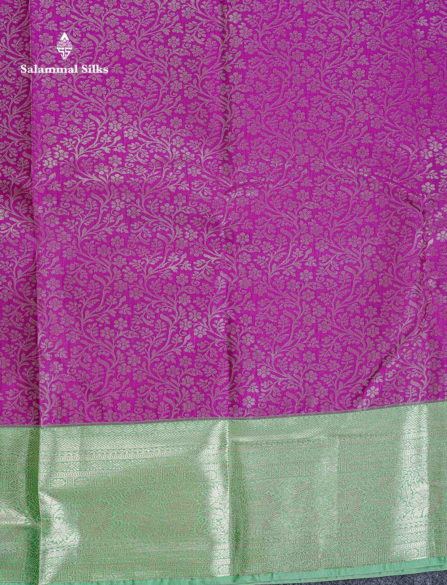 Bridal Semi Silk Saree -  Purple Colour Body With Contrast Rexona Green Traditional Border