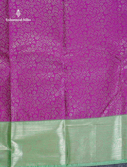 Bridal Semi Silk Saree -  Purple Colour Body With Contrast Rexona Green Traditional Border