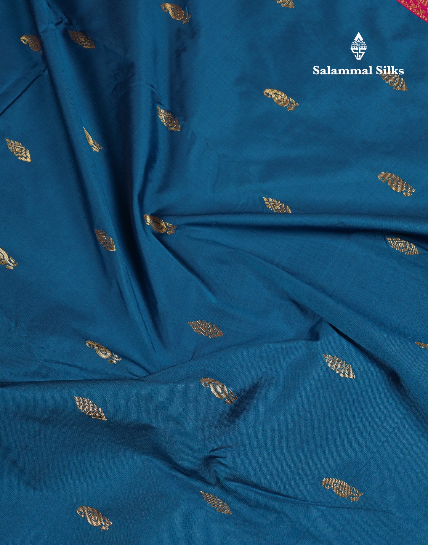 9 Yards Semi Silk Saree Peacock Green With Contrast Pink Traditional Small Border