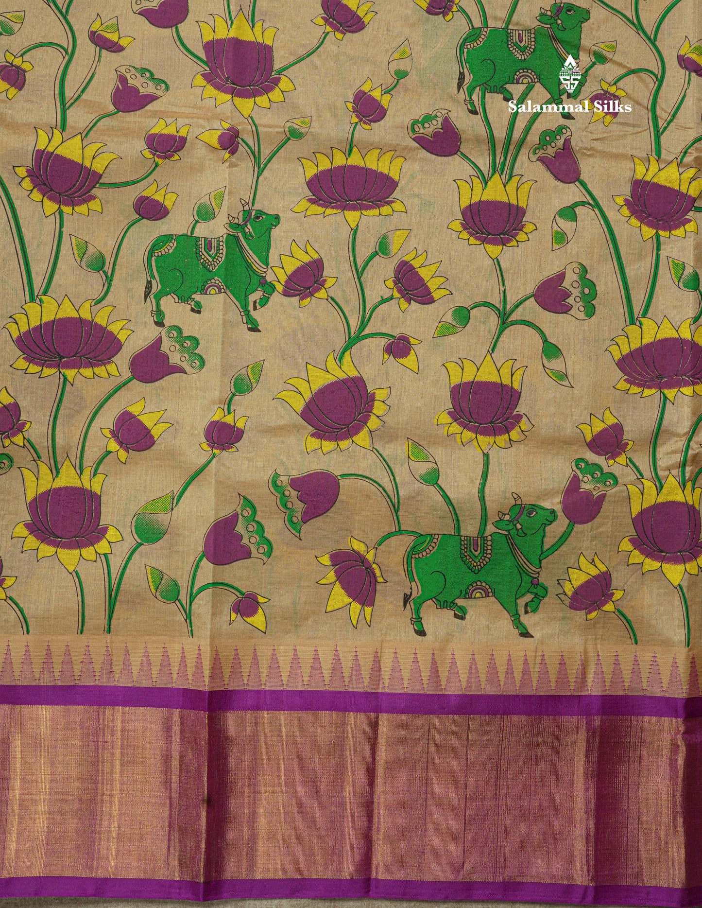 Beautiful Onion Pink Kalamkari Design Pure Silk Cotton Saree With Contrast Violet Border
