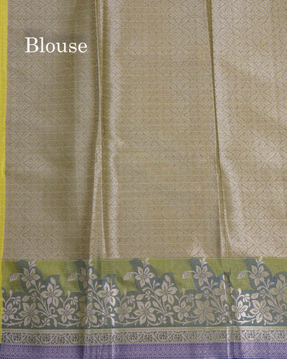 Lemon Yellow Colour Small Checks Semi Silk Saree With Fancy Border