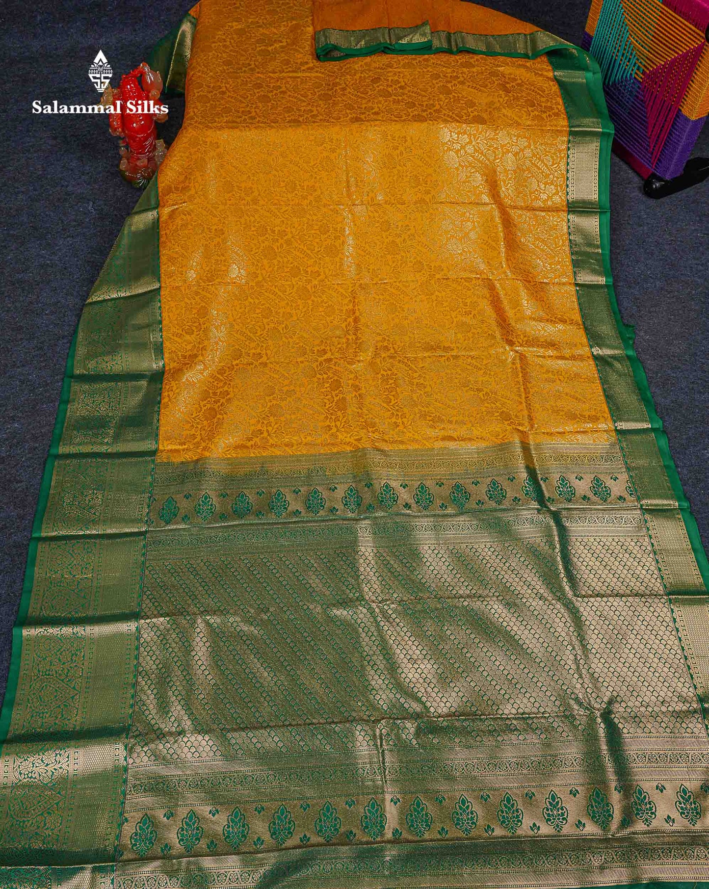 Bridal Semi Silk Saree -  Yellow Colour Body With Contrast Green Evening Morning Border 