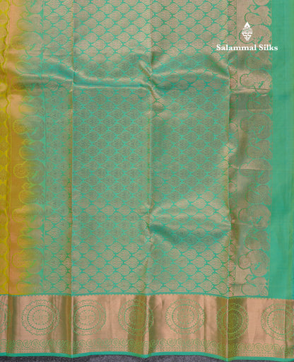 Beautiful Lemon Yellow Bridal Pure Kanjivaram Silk Saree With Contrast Sapphire Green Border