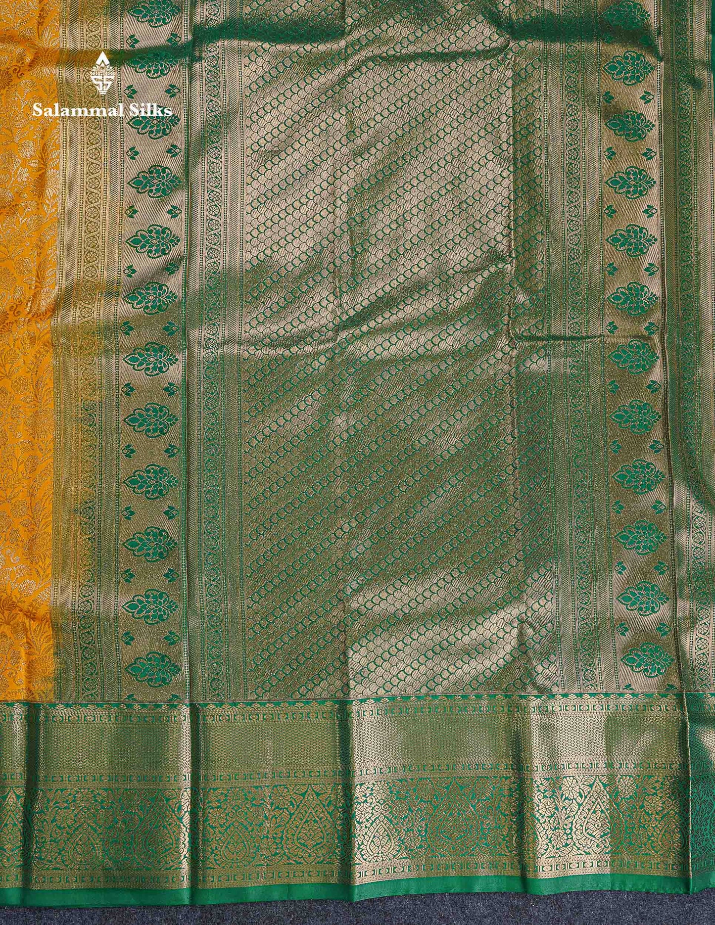 Bridal Semi Silk Saree -  Yellow Colour Body With Contrast Green Evening Morning Border