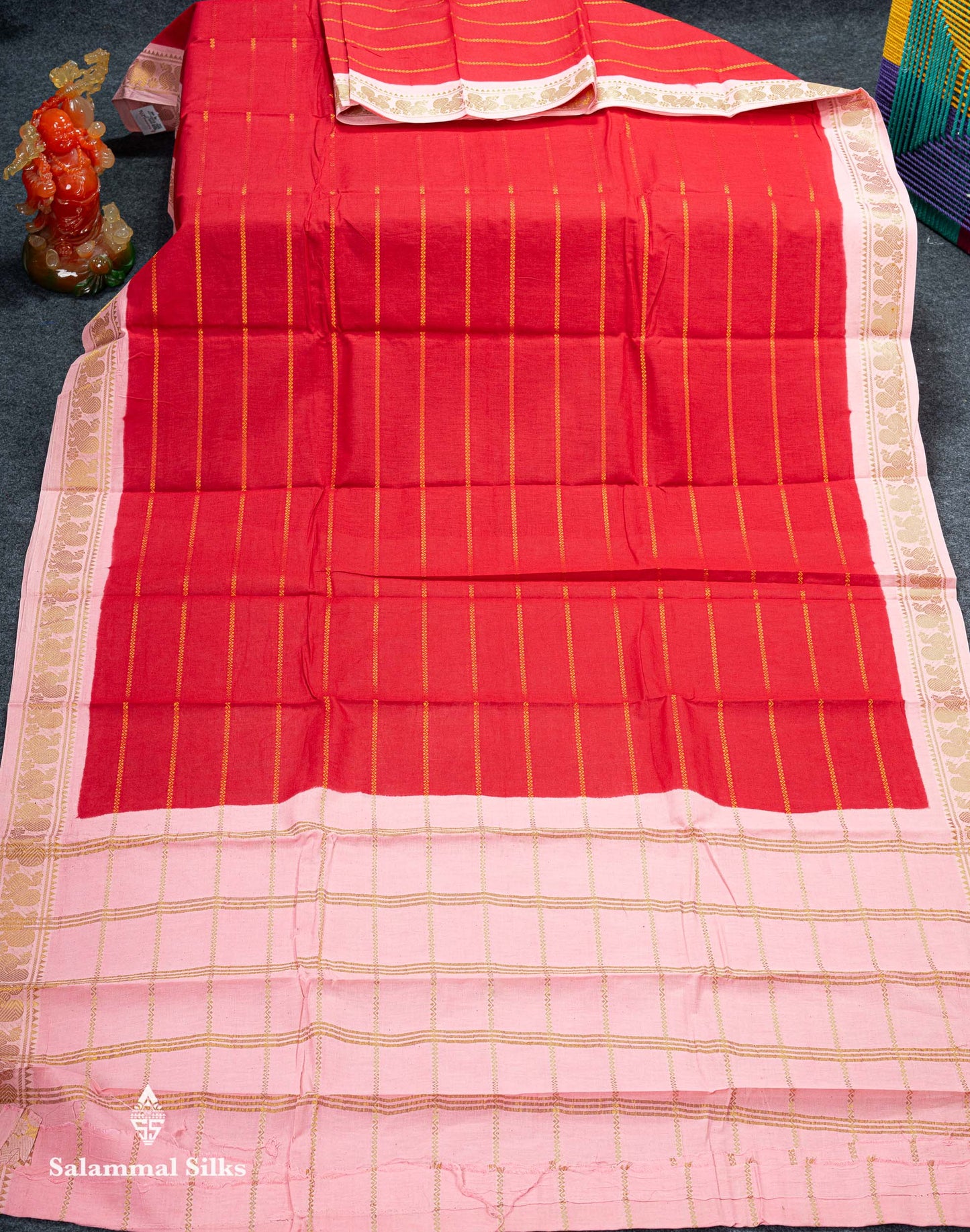 Beautiful Orange Pure Sungudi Cotton Saree With Contrast Baby Pink Traditional Small Border