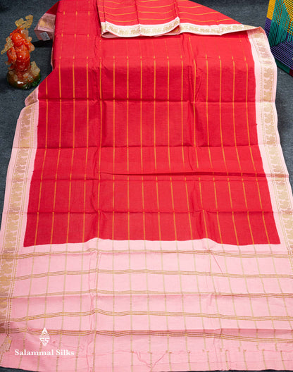 Beautiful Orange Pure Sungudi Cotton Saree With Contrast Baby Pink Traditional Small Border
