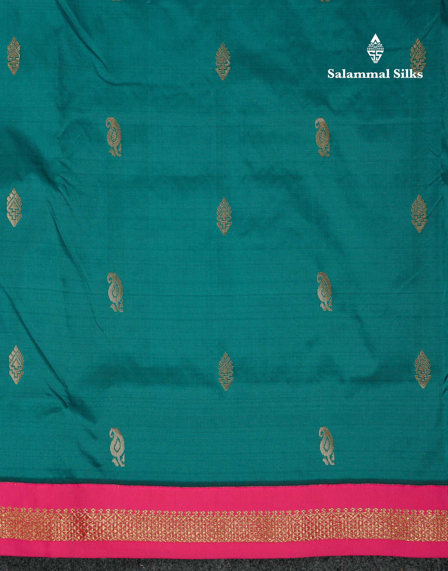 9 Yards Semi Silk Saree Peacock Green With Contrast Pink Traditional Small Border