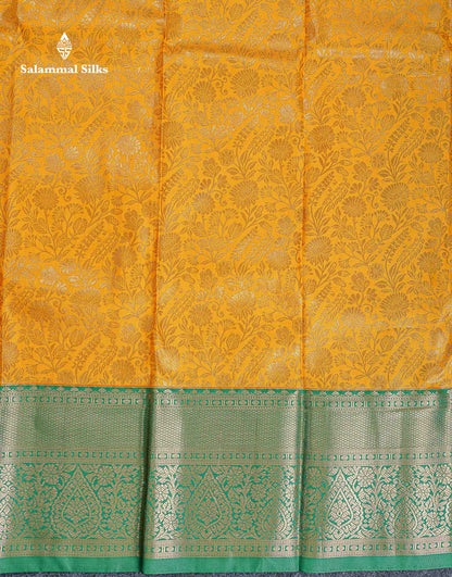 Bridal Semi Silk Saree -  Yellow Colour Body With Contrast Green Evening Morning Border