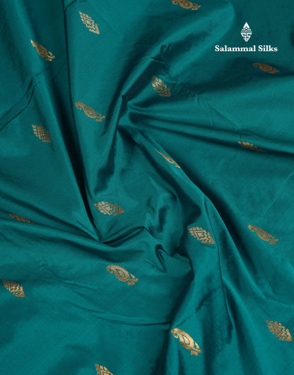 9 Yards Semi Silk Saree Peacock Green With Contrast Pink Traditional Small Border
