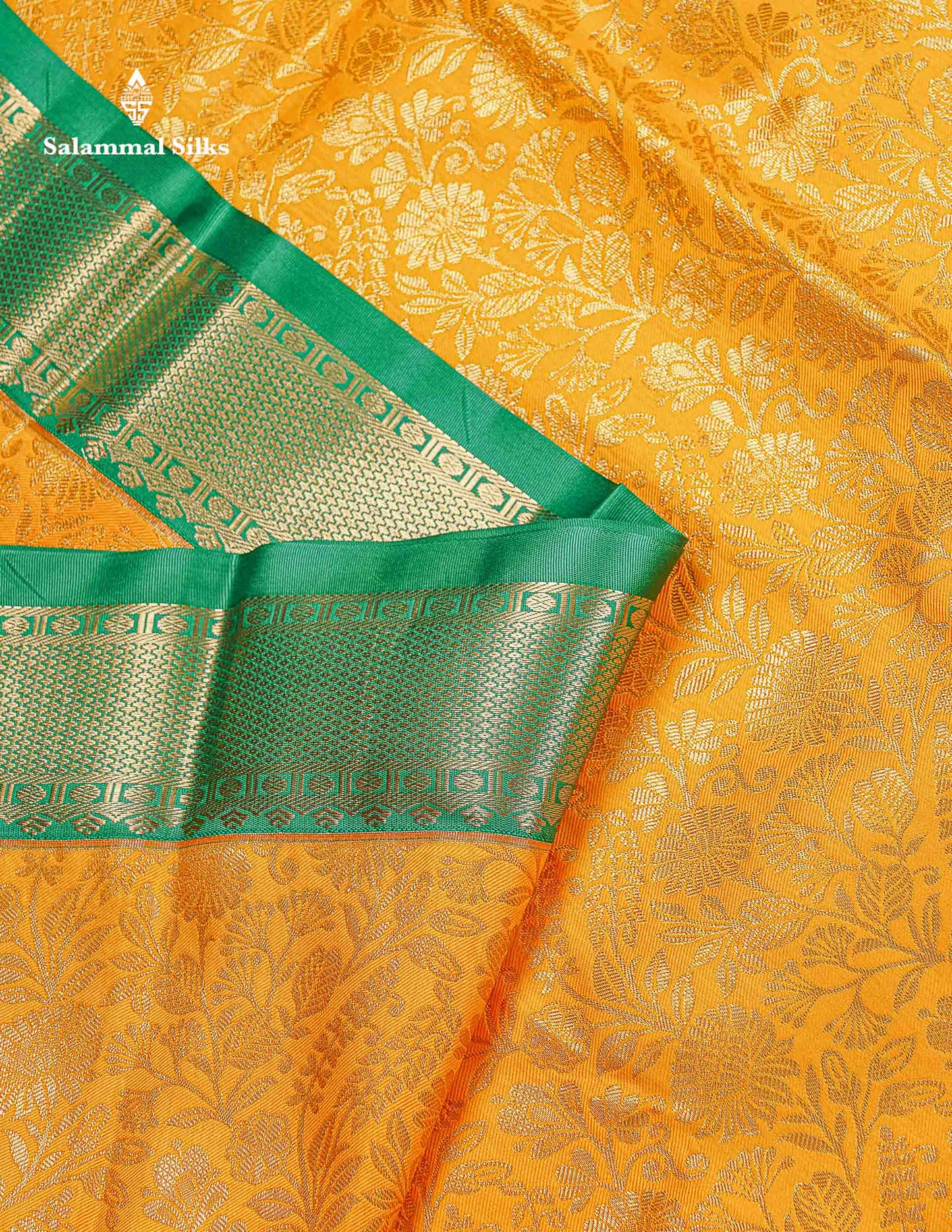 Bridal Semi Silk Saree -  Yellow Colour Body With Contrast Green Evening Morning Border