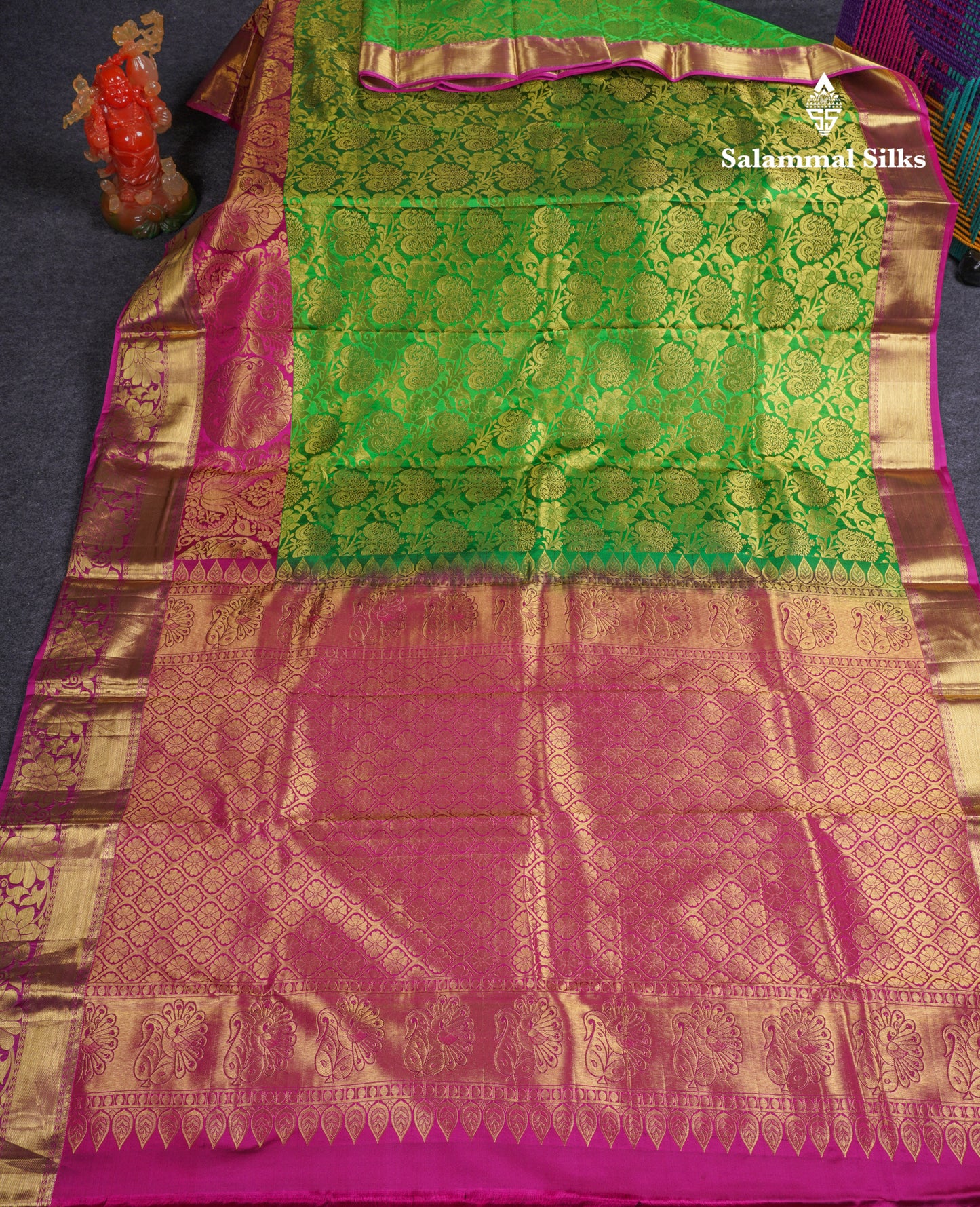 Beautiful Green Bridal Pure Mix Silk Saree With Contrast Magenta Traditional Evening Morning Border