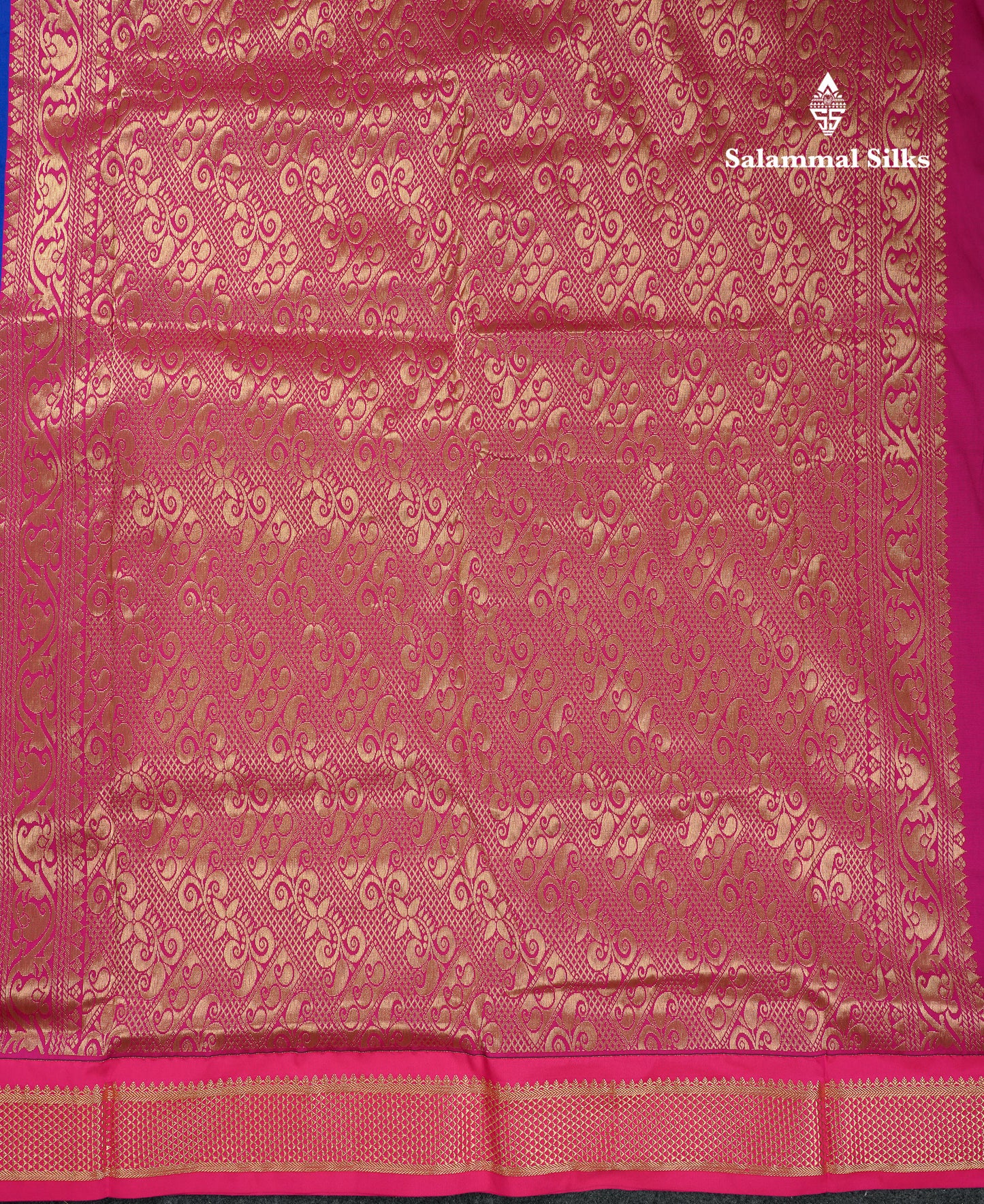 10 Yards Art Silk Saree Royal Blue with Contrast Pink Traditional Border