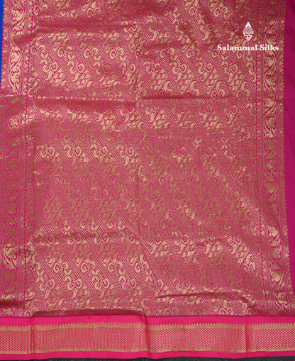 10 Yards Art Silk Saree Royal Blue with Contrast Pink Traditional Border