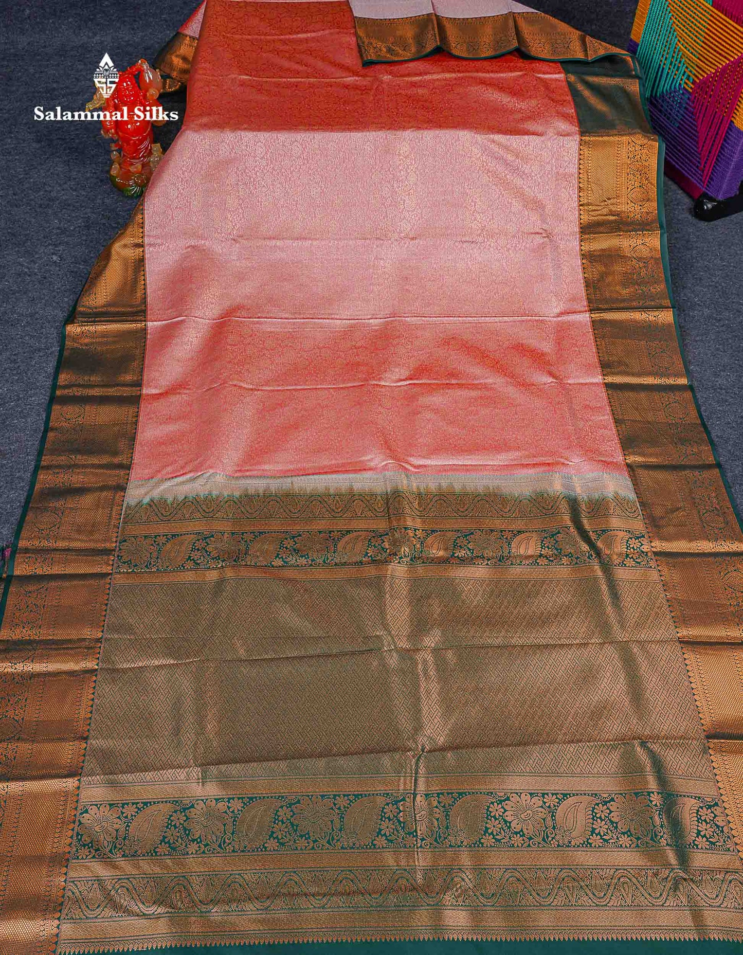 Bridal Semi Silk Saree - Onion Pink Colour Body With Contrast Bottle Green Border 