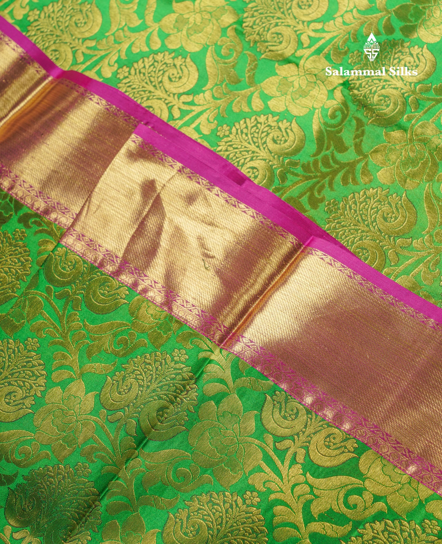 Beautiful Green Bridal Pure Mix Silk Saree With Contrast Magenta Traditional Evening Morning Border