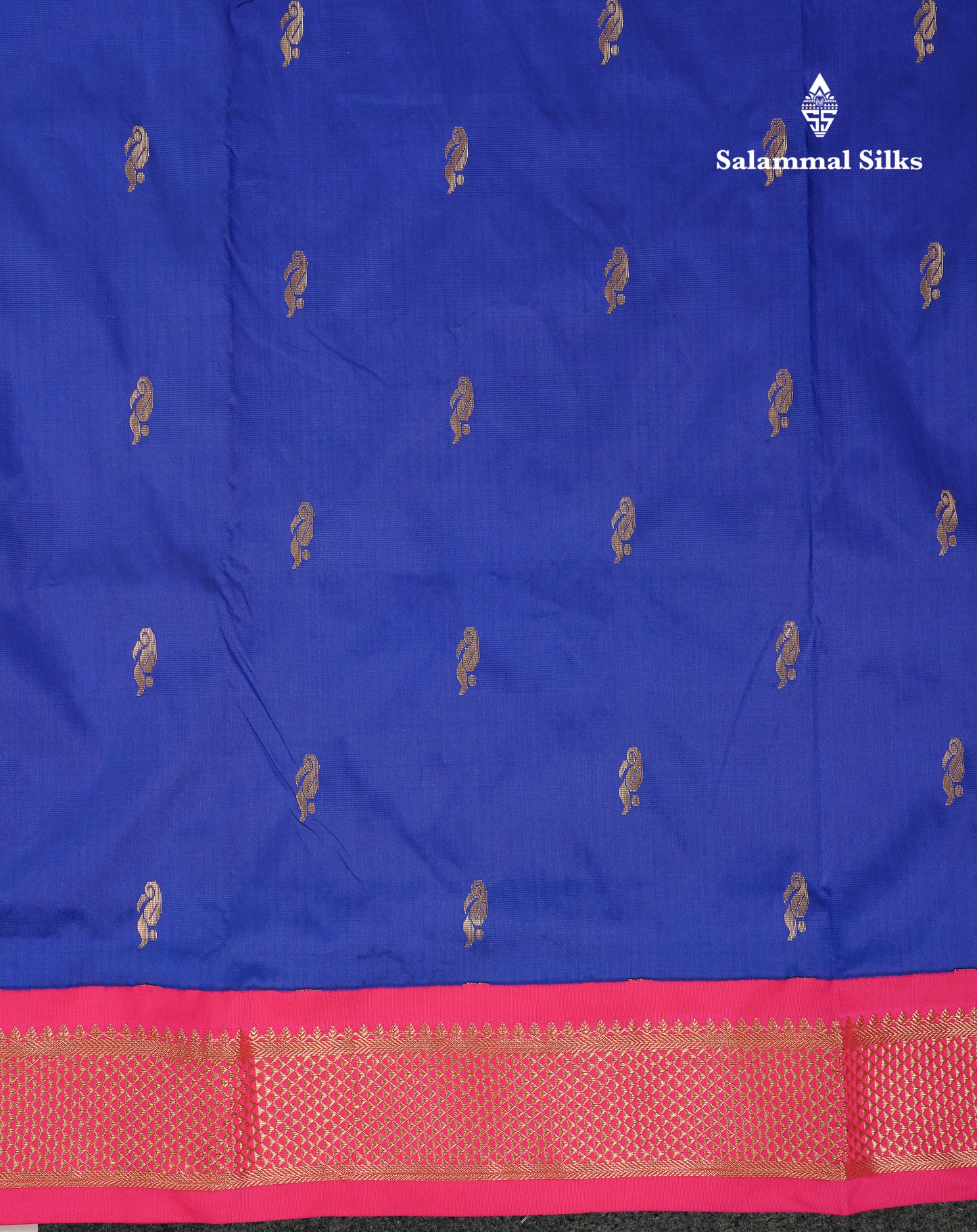 10 Yards Art Silk Saree Royal Blue with Contrast Pink Traditional Border