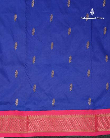 10 Yards Art Silk Saree Royal Blue with Contrast Pink Traditional Border