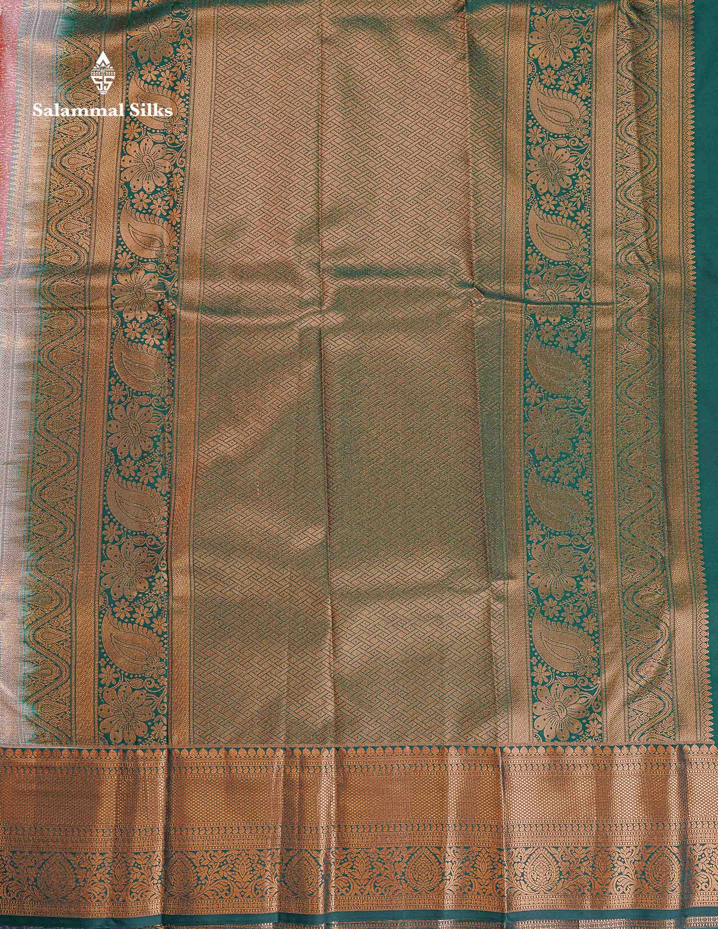 Bridal Semi Silk Saree - Onion Pink Colour Body With Contrast Bottle Green Border