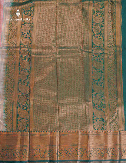 Bridal Semi Silk Saree - Onion Pink Colour Body With Contrast Bottle Green Border