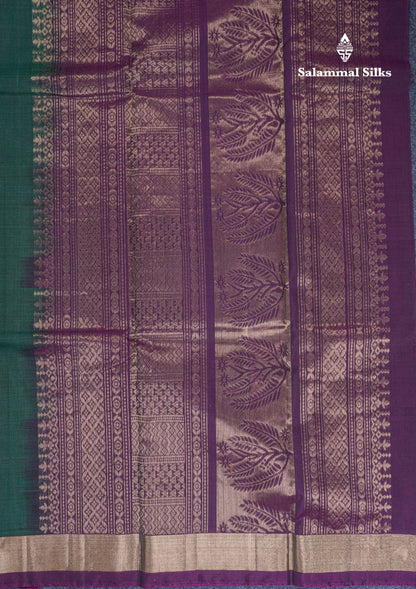 Beautiful Bottle Green SICO Cotton Saree With Contrast Dark Magenta Blouse