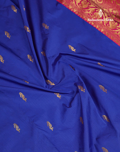 10 Yards Art Silk Saree Royal Blue with Contrast Pink Traditional Border