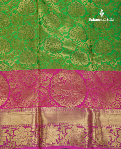 Beautiful Green Bridal Pure Mix Silk Saree With Contrast Magenta Traditional Evening Morning Border