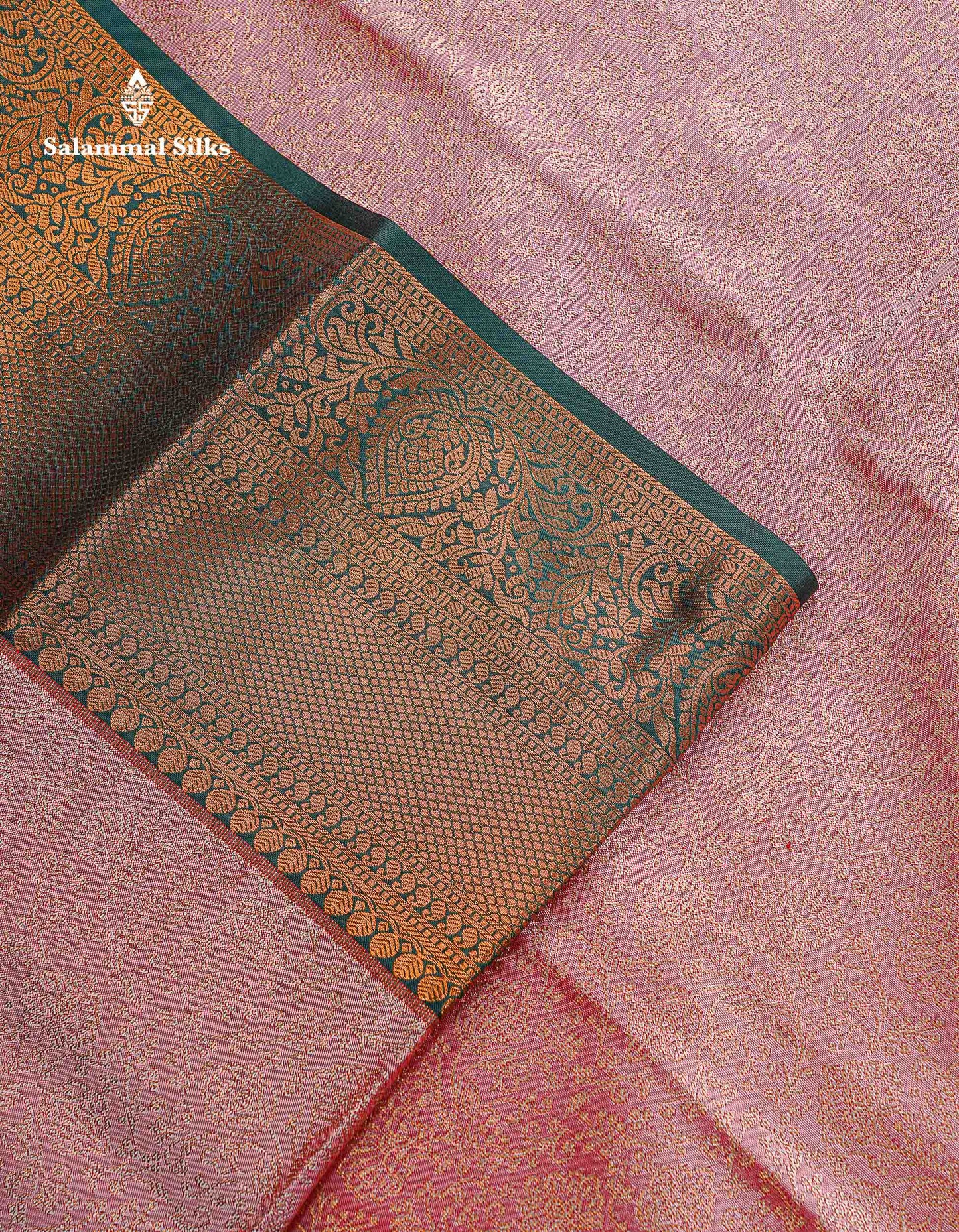 Bridal Semi Silk Saree - Onion Pink Colour Body With Contrast Bottle Green Border