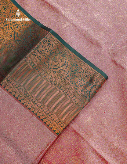 Bridal Semi Silk Saree - Onion Pink Colour Body With Contrast Bottle Green Border