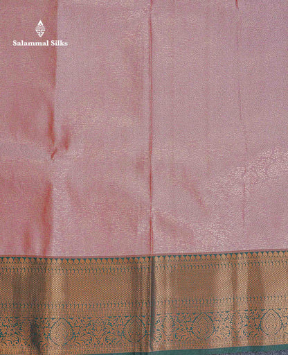 Bridal Semi Silk Saree - Onion Pink Colour Body With Contrast Bottle Green Border