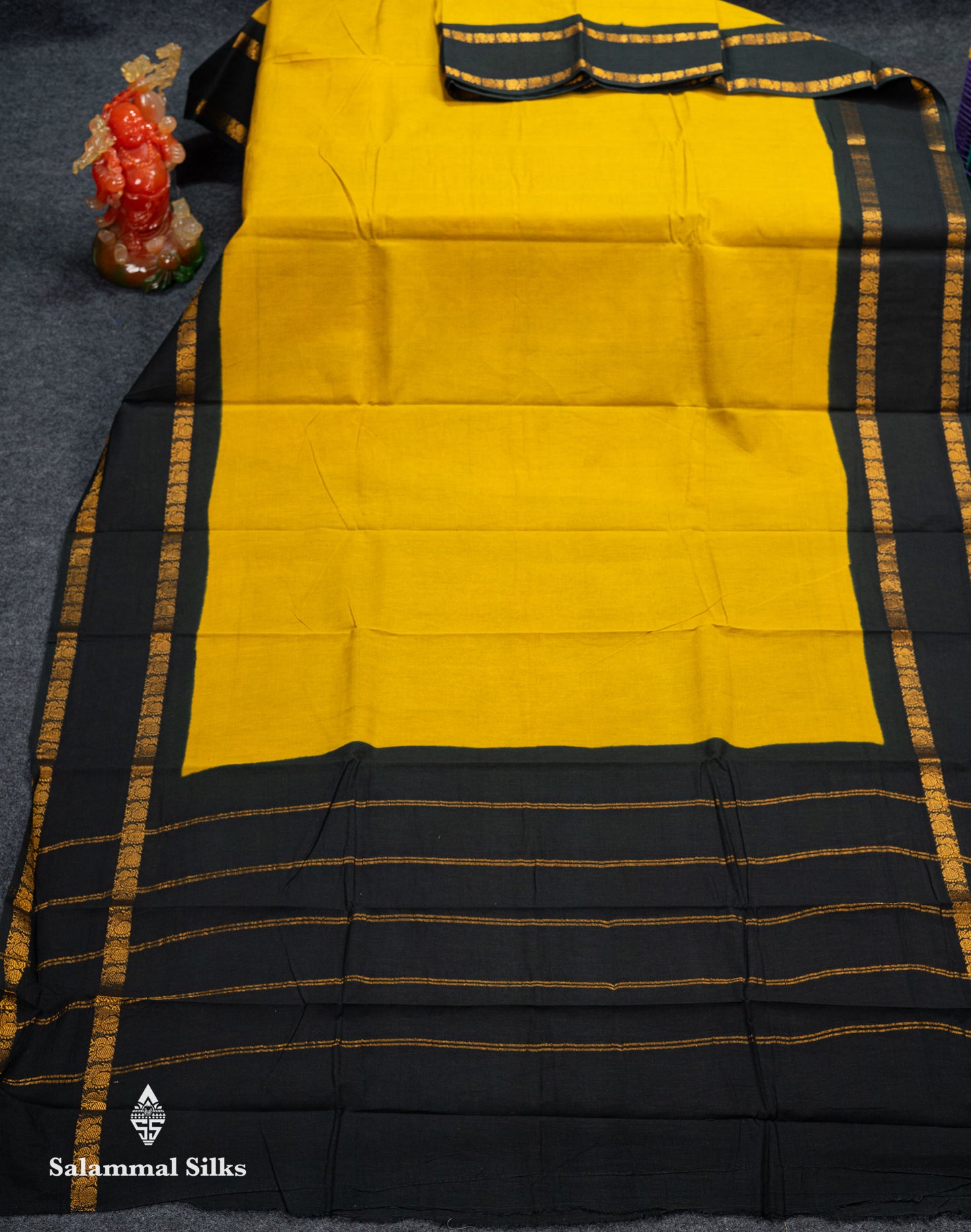Beautiful Mustard Yellow Sungudi Cotton Saree With Contrast Dark Bottle Green Traditional Gap Border