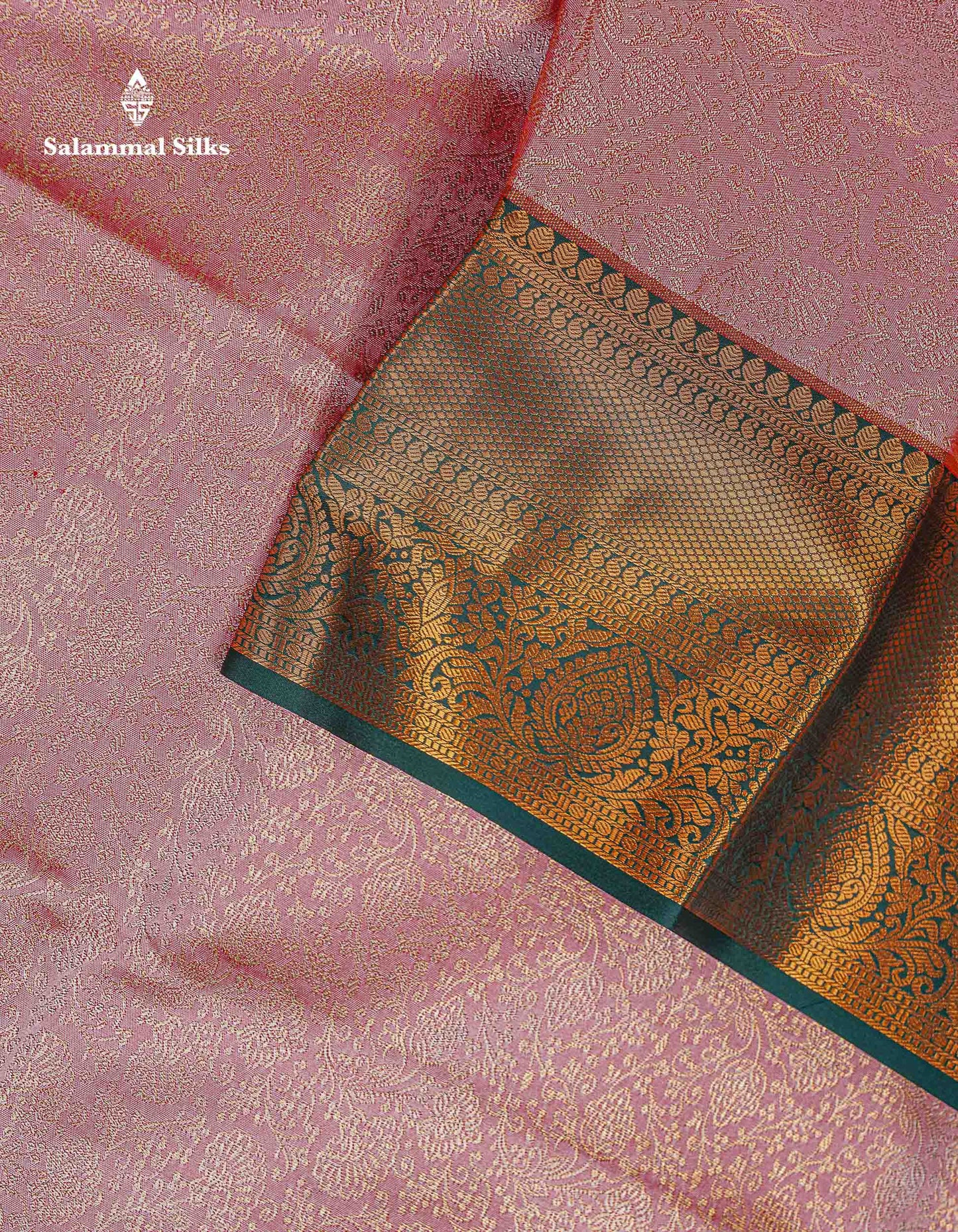 Bridal Semi Silk Saree - Onion Pink Colour Body With Contrast Bottle Green Border