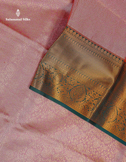 Bridal Semi Silk Saree - Onion Pink Colour Body With Contrast Bottle Green Border