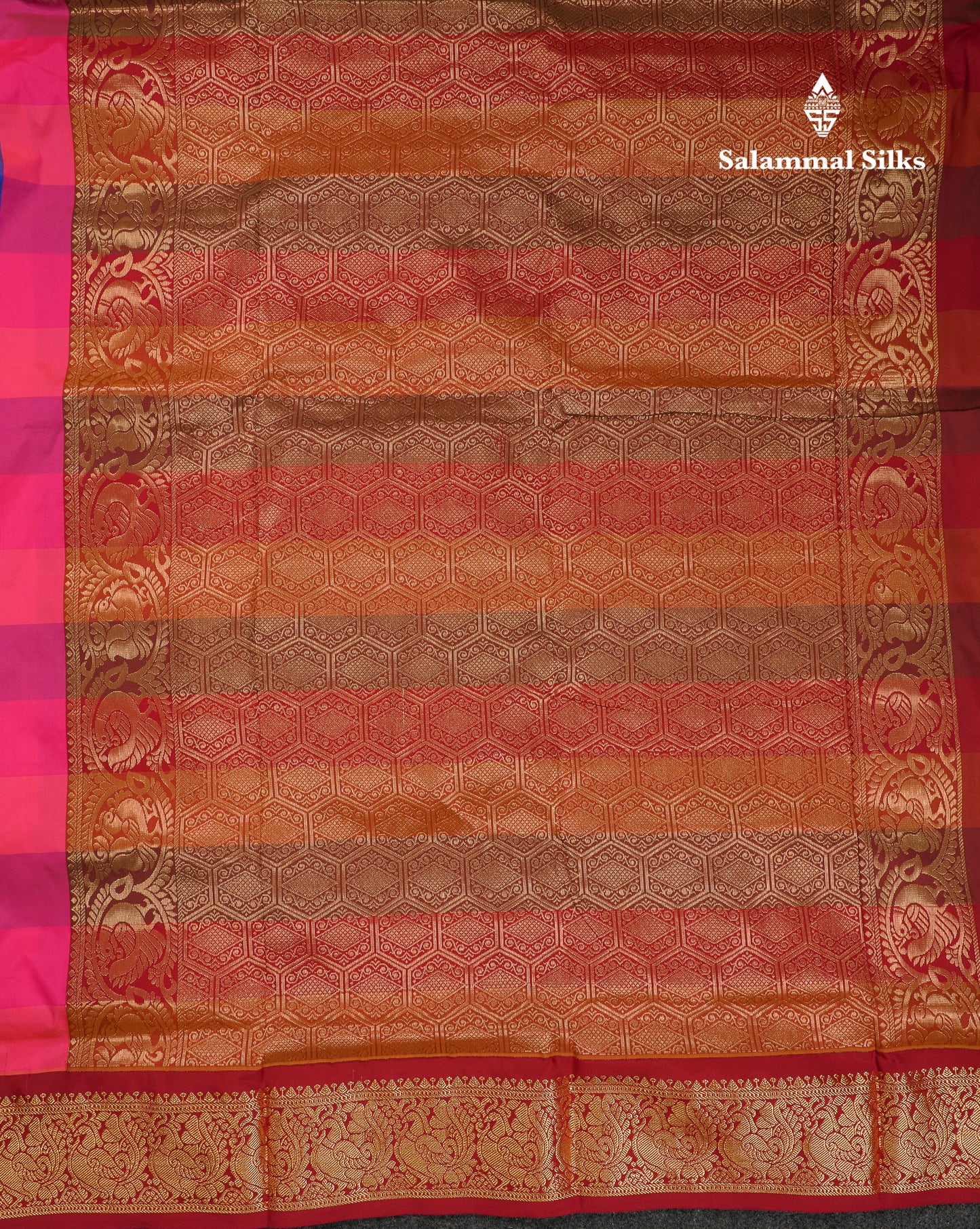 9 Yards Semi Silk Saree Paalum Pazham Checks With Contrast Maroon Traditional Border