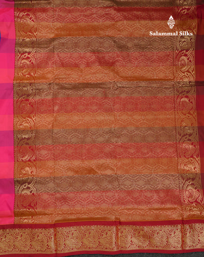 9 Yards Semi Silk Saree Paalum Pazham Checks With Contrast Maroon Traditional Border