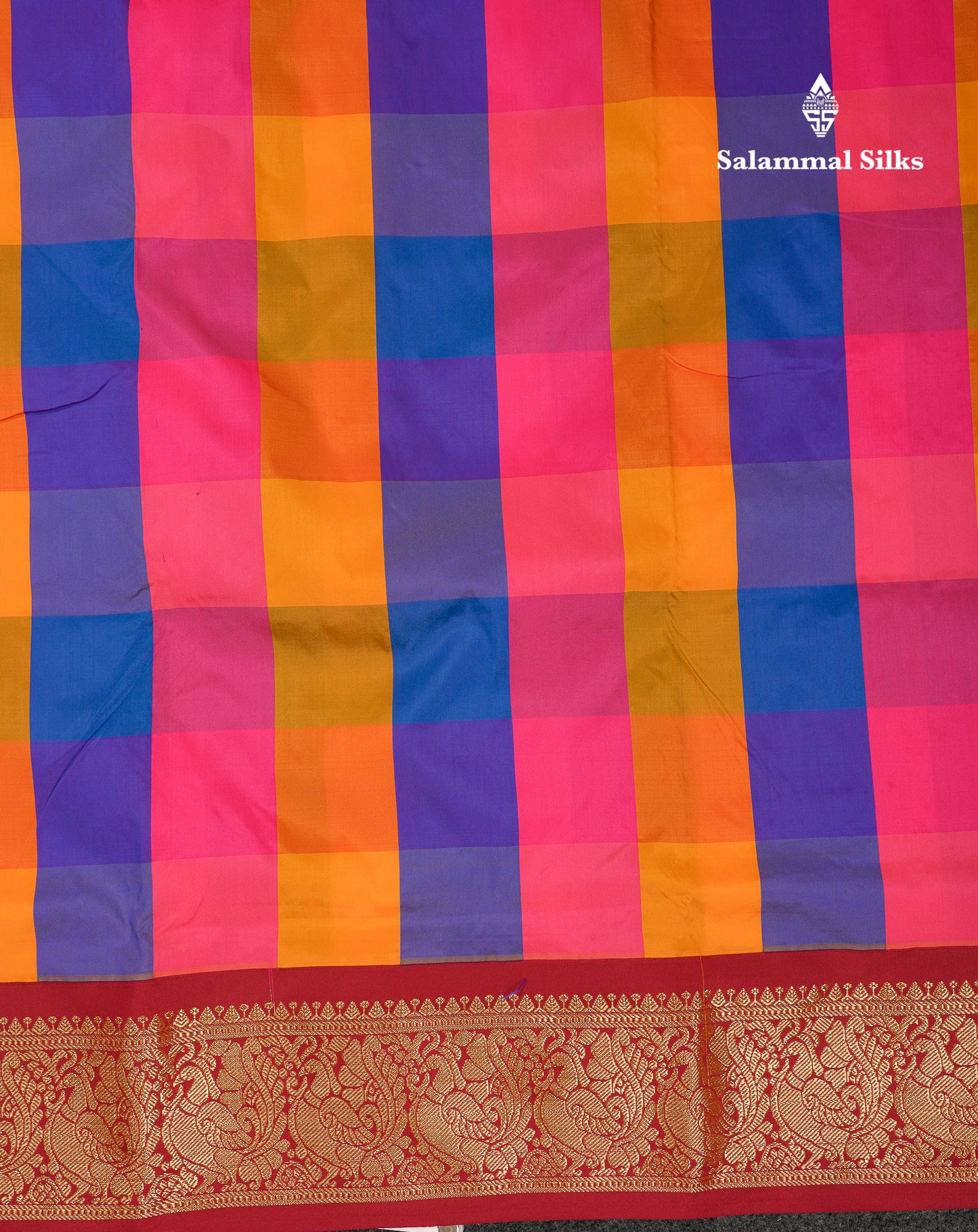 9 Yards Semi Silk Saree Paalum Pazham Checks With Contrast Maroon Traditional Border