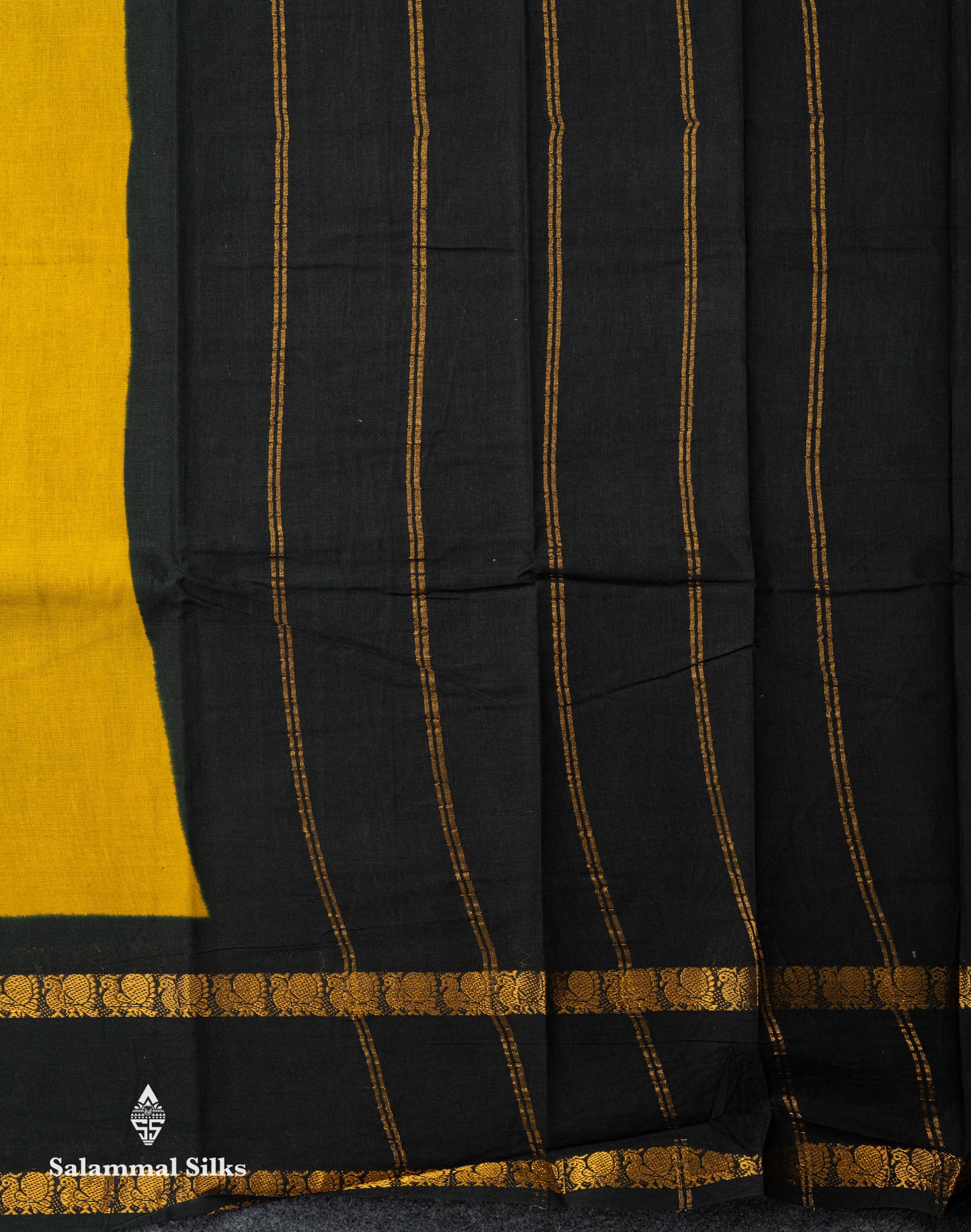 Beautiful Mustard Yellow Sungudi Cotton Saree With Contrast Dark Bottle Green Traditional Gap Border