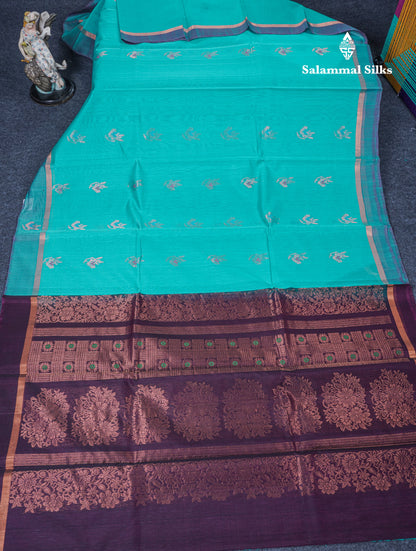 Beautiful Sapphire Blue SICO Cotton Saree With Contrast Dark Magenta Blouse