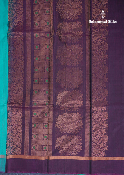 Beautiful Sapphire Blue SICO Cotton Saree With Contrast Dark Magenta Blouse