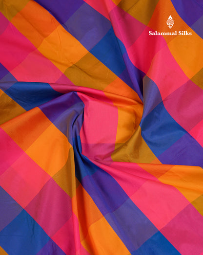 9 Yards Semi Silk Saree Paalum Pazham Checks With Contrast Maroon Traditional Border