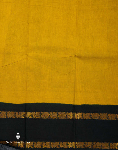 Beautiful Mustard Yellow Sungudi Cotton Saree With Contrast Dark Bottle Green Traditional Gap Border