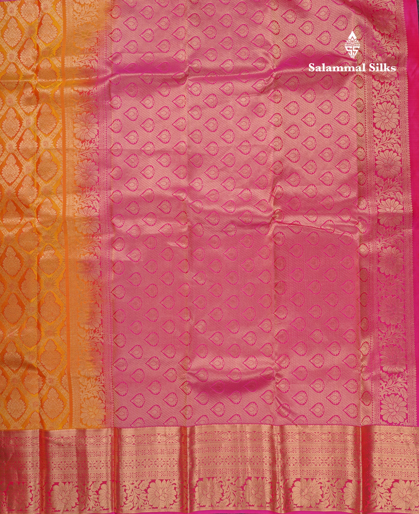 Beautiful Mango Yellow Bridal Pure Kanjivaram Silk Saree With Contrast Pink Border