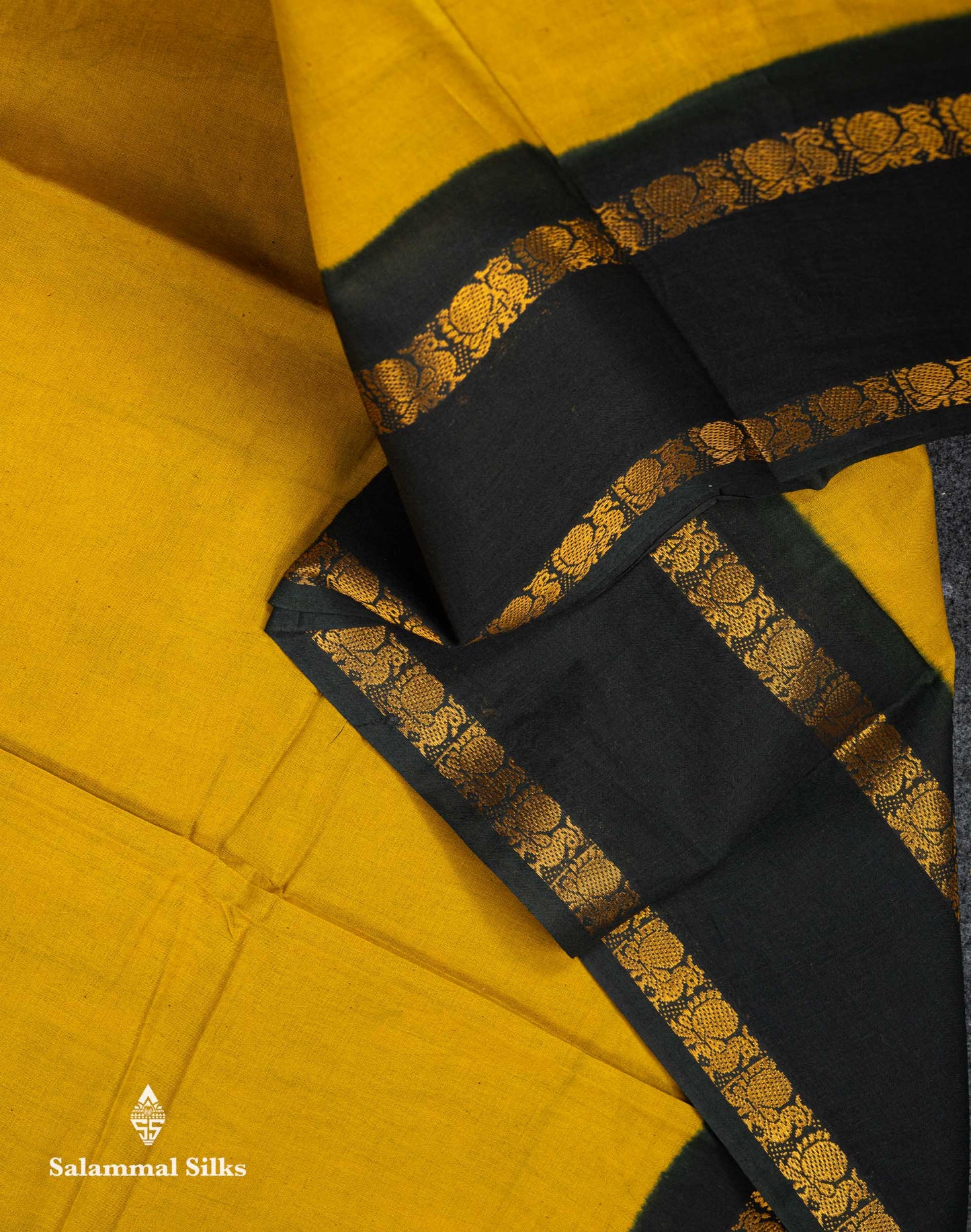 Beautiful Mustard Yellow Sungudi Cotton Saree With Contrast Dark Bottle Green Traditional Gap Border