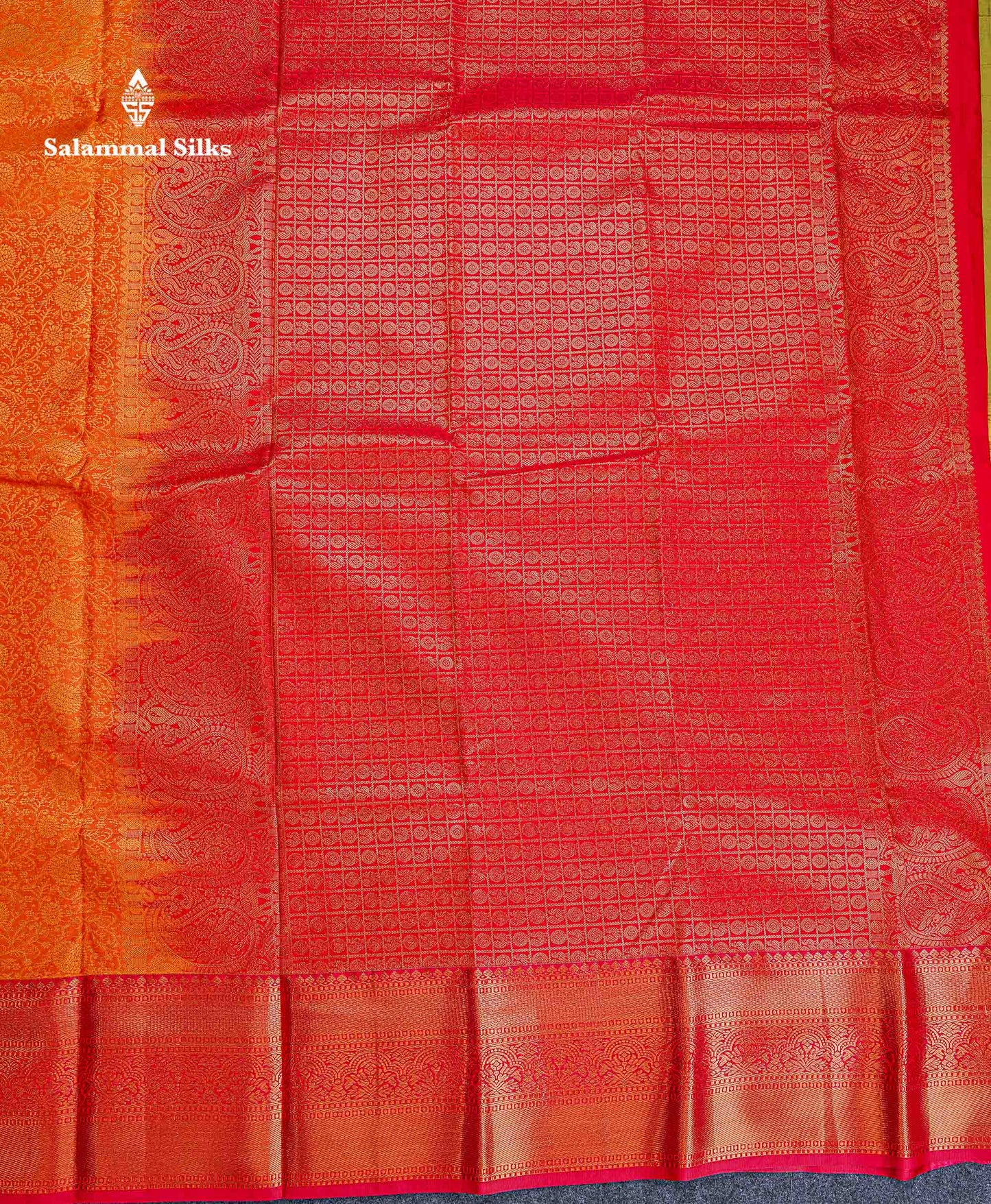Bridal Semi Silk Saree - Orange Colour Body With Contrast Chilly Red Evening Morning Border
