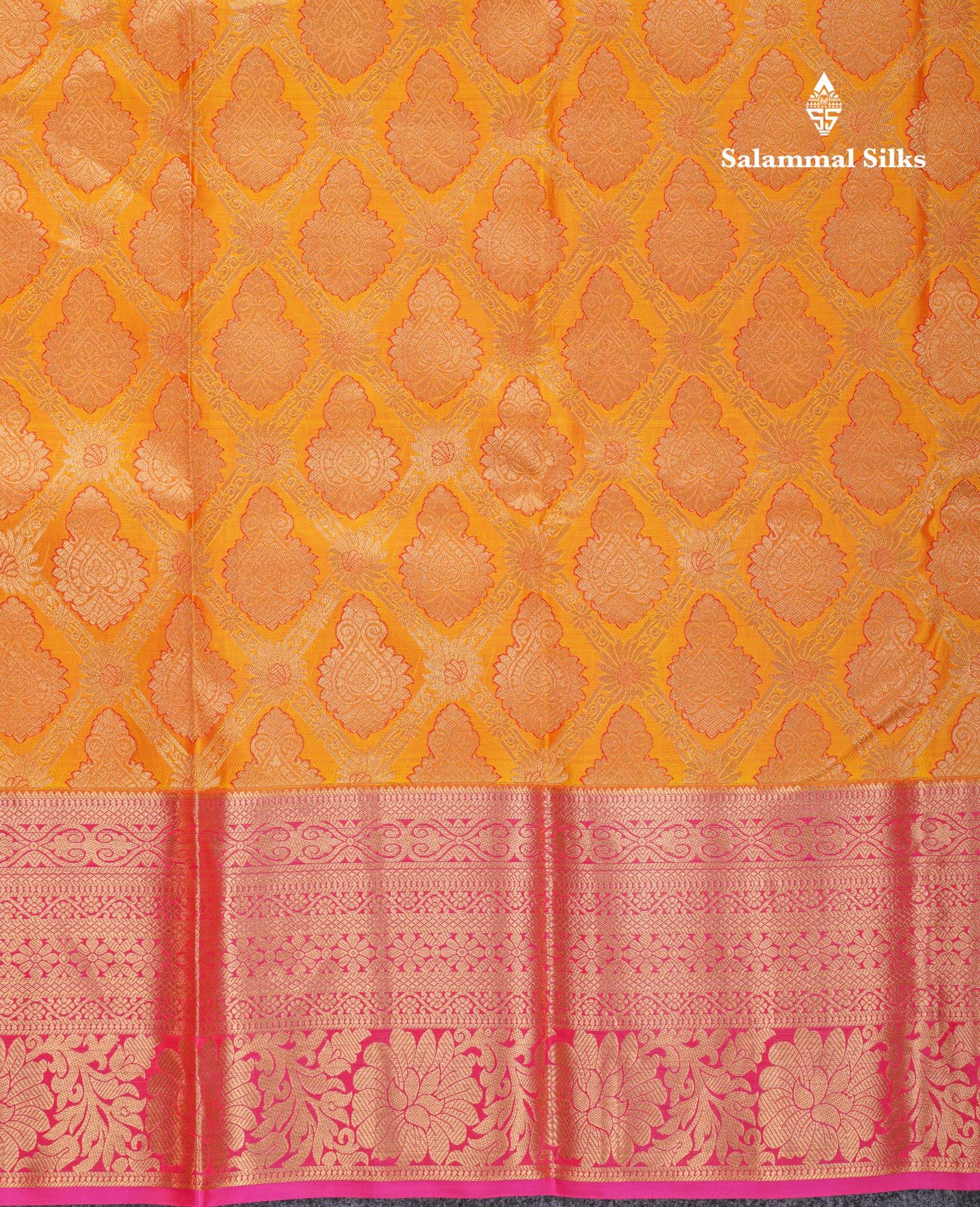 Beautiful Mango Yellow Bridal Pure Kanjivaram Silk Saree With Contrast Pink Border
