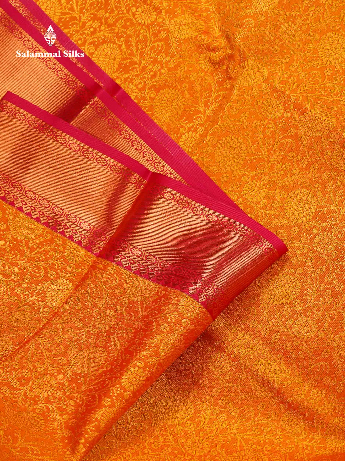 Bridal Semi Silk Saree - Orange Colour Body With Contrast Chilly Red Evening Morning Border