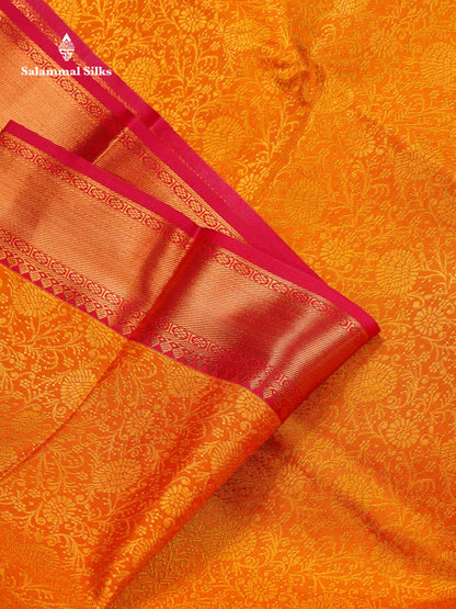 Bridal Semi Silk Saree - Orange Colour Body With Contrast Chilly Red Evening Morning Border