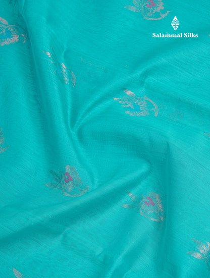 Beautiful Sapphire Blue SICO Cotton Saree With Contrast Dark Magenta Blouse