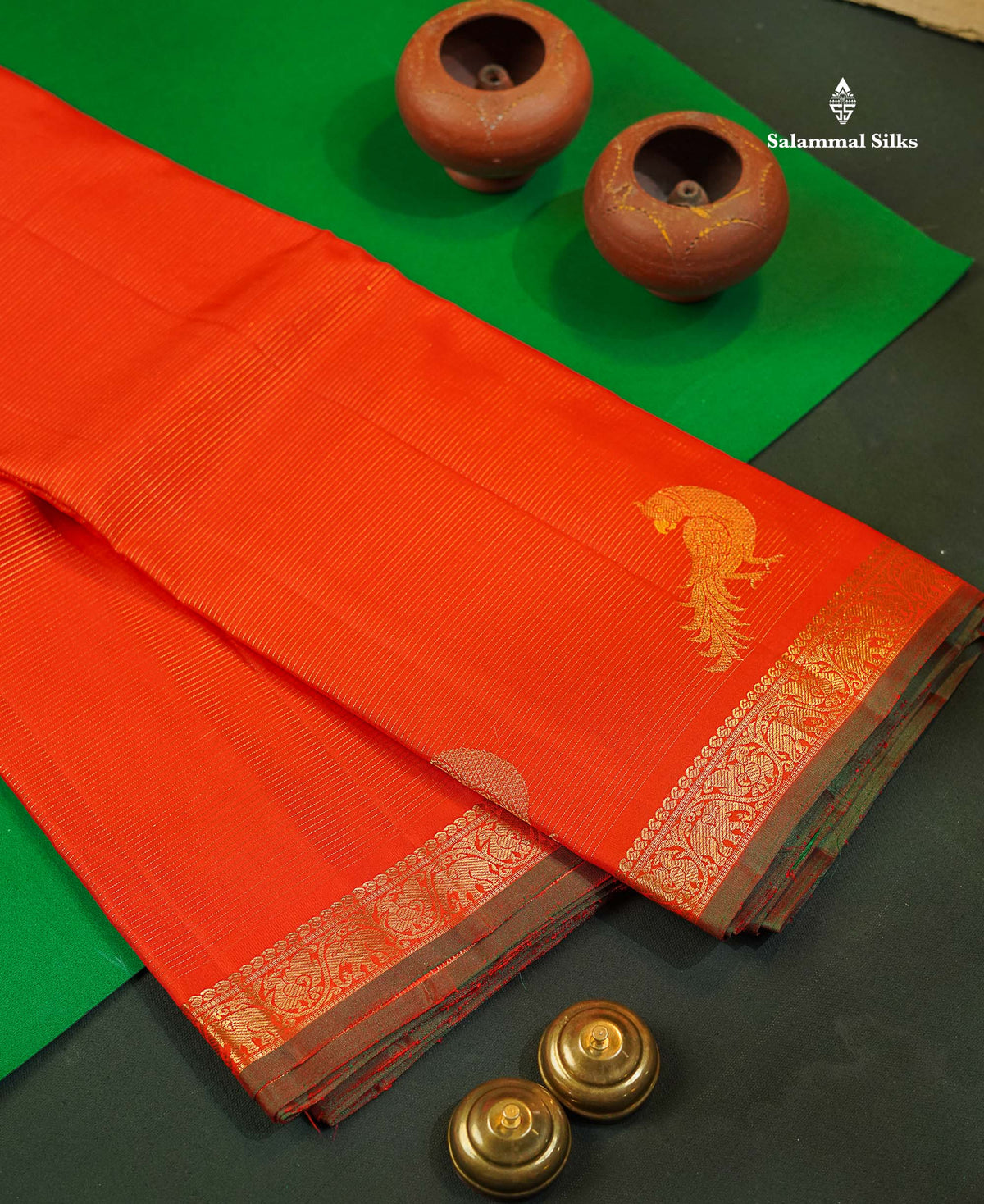 Red Vairaoosi Pure Kanjivaram Silk Saree Menakari Work Parrrot Design With Small Traditional Self Border