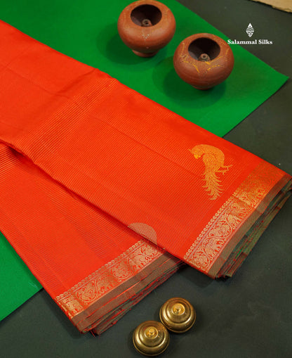 Red Vairaoosi Pure Kanjivaram Silk Saree Menakari Work Parrrot Design With Small Traditional Self Border